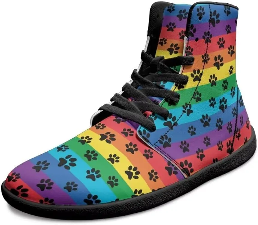 Women's Wide Toe Barefoot Shoes Ankle Boots with Zero Drop Sole Anti Slip High-Top PU Leather Sneakers