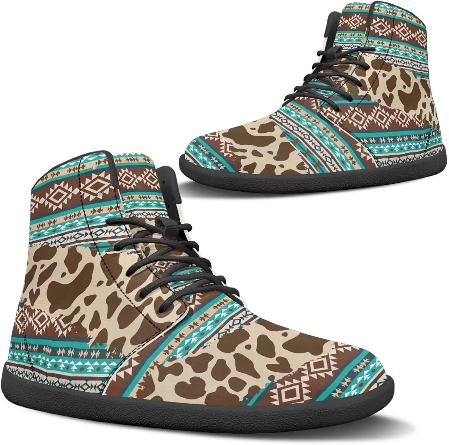 Women's Wide Toe Barefoot Shoes Ankle Boots with Zero Drop Sole Anti Slip High-Top PU Leather Sneakers