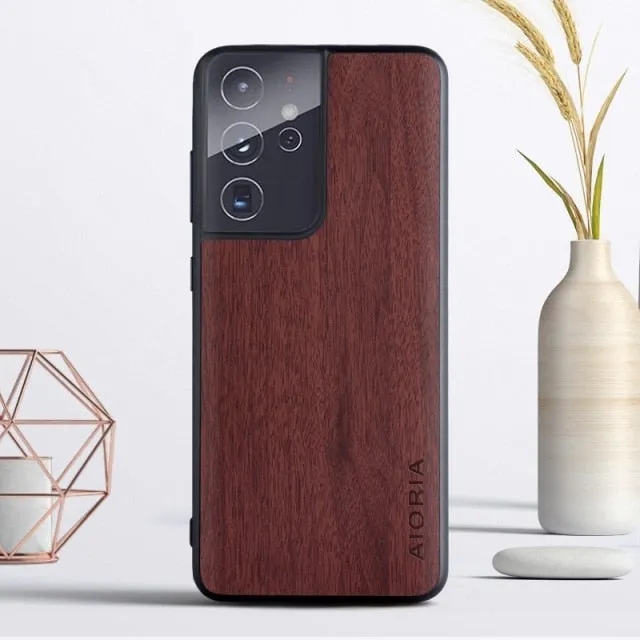 Wood Texture PU Leather Soft Cover Case For Samsung Galaxy