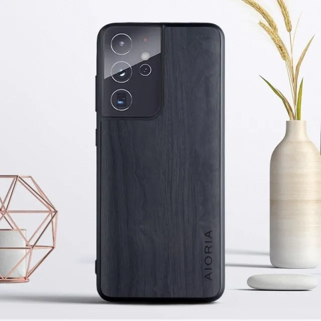 Wood Texture PU Leather Soft Cover Case For Samsung Galaxy
