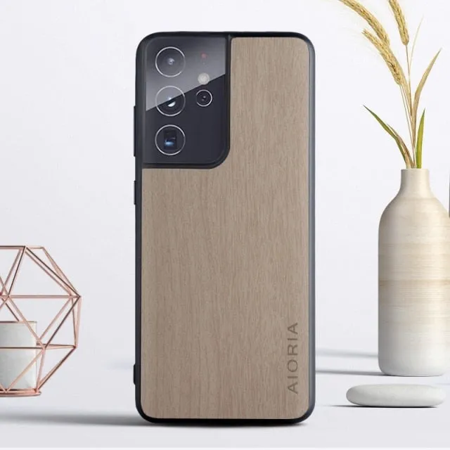 Wood Texture PU Leather Soft Cover Case For Samsung Galaxy