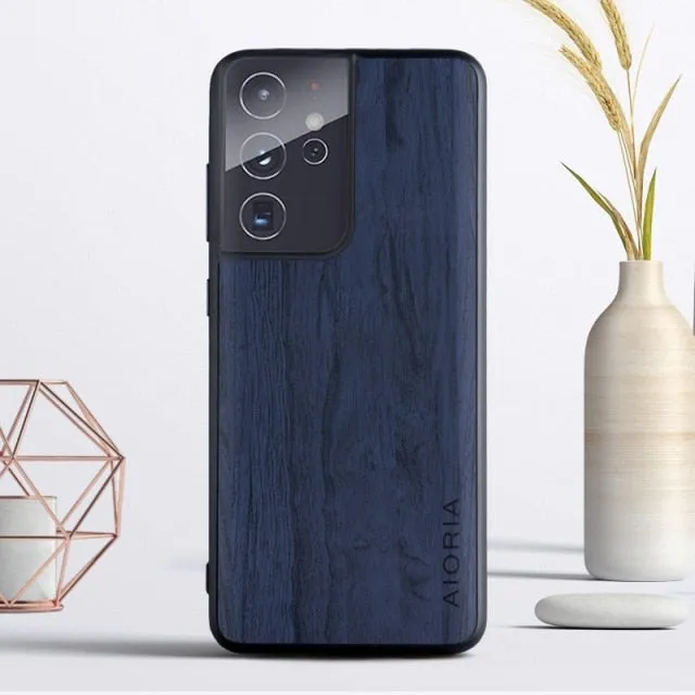 Wood Texture PU Leather Soft Cover Case For Samsung Galaxy