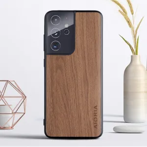 Wood Texture PU Leather Soft Cover Case For Samsung Galaxy