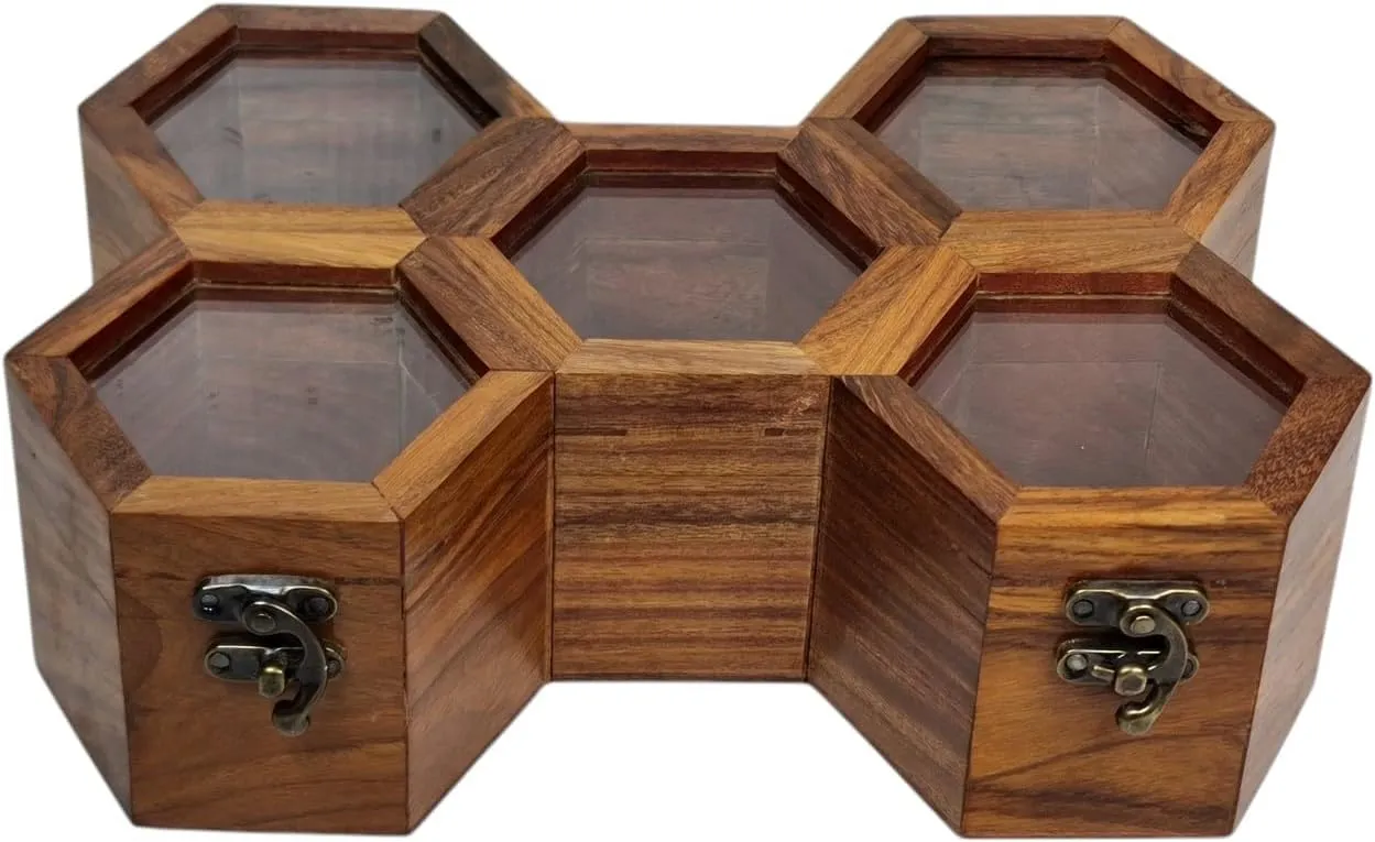 Wooden Handmade Honeycomb design Watch Box for Men and Women - Premium Rosewood Finish with Glass Cover (1 slot)