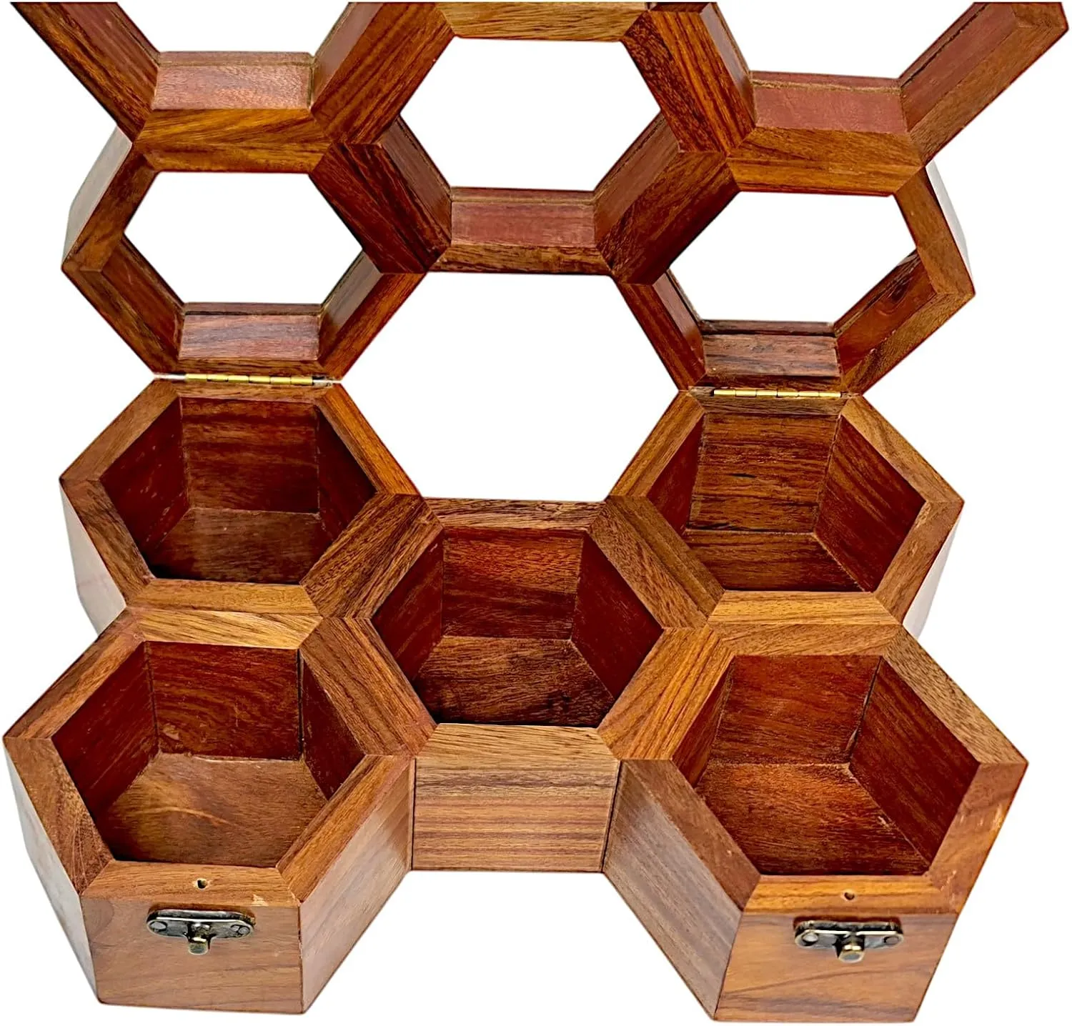 Wooden Handmade Honeycomb design Watch Box for Men and Women - Premium Rosewood Finish with Glass Cover (1 slot)