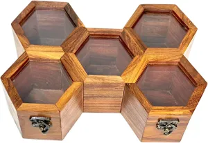Wooden Handmade Honeycomb design Watch Box for Men and Women - Premium Rosewood Finish with Glass Cover (1 slot)