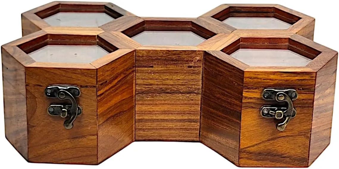 Wooden Handmade Honeycomb design Watch Box for Men and Women - Premium Rosewood Finish with Glass Cover (1 slot)