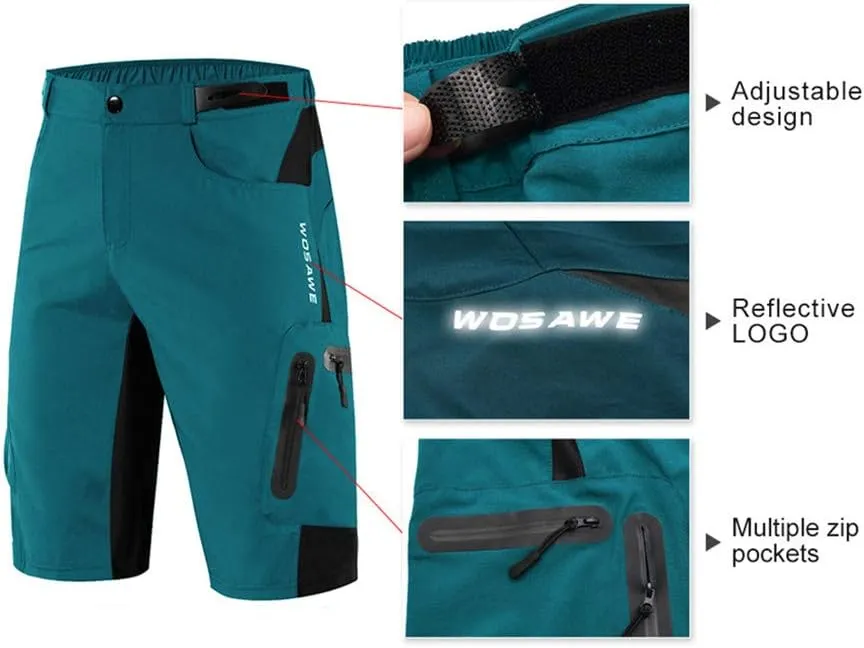 WOSAWE Men's Baggy Cycling Shorts Quick Dry Mountain Bike Bottoms MTB Padded Shorts with 7 Pockets