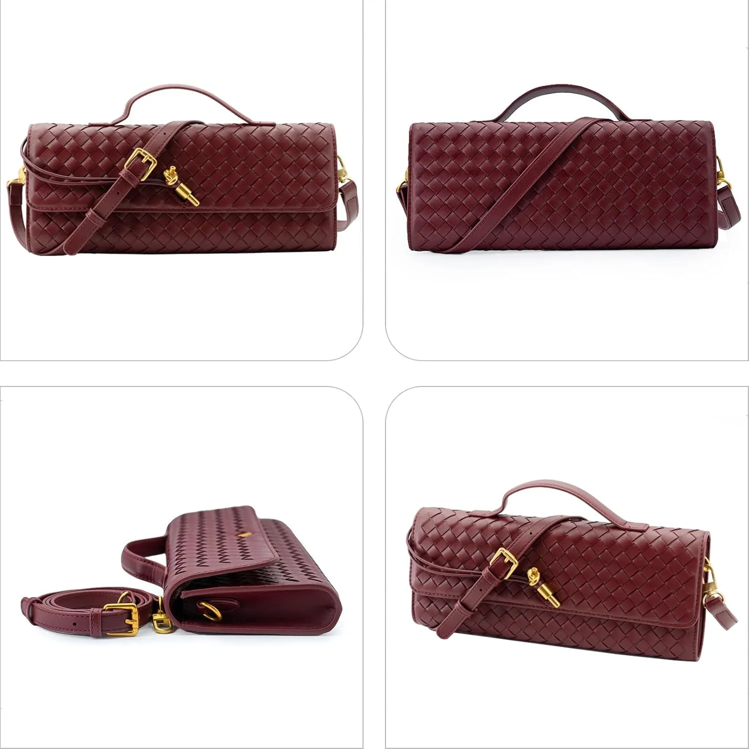 Woven Clutch Purses for Women Evening Bag Handmade Leather Shoulder Handbag Fashion Crossbody Purse