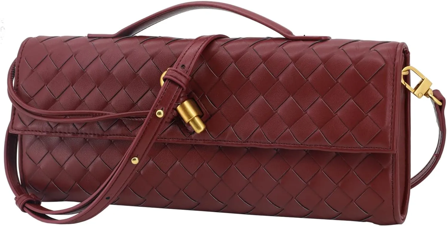 Woven Clutch Purses for Women Evening Bag Handmade Leather Shoulder Handbag Fashion Crossbody Purse