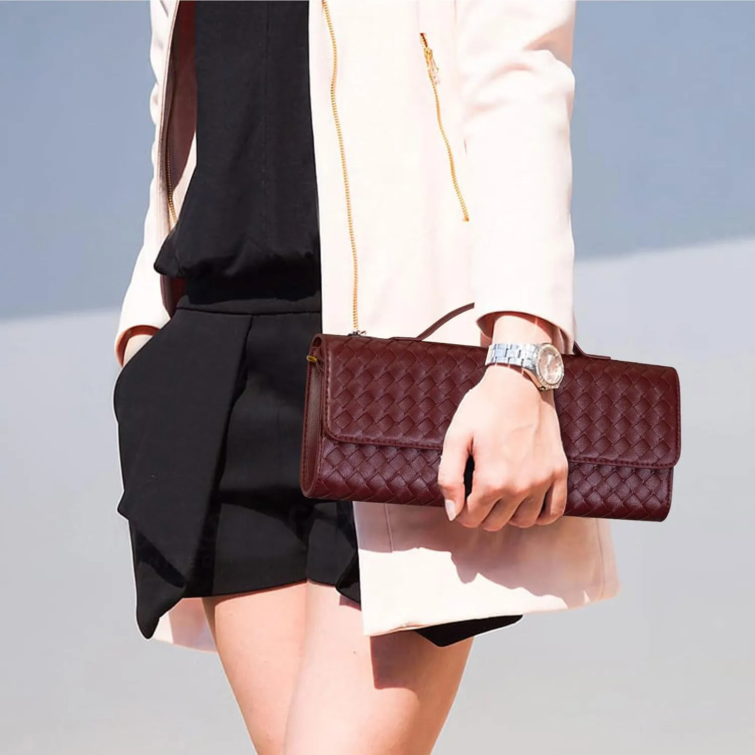 Woven Clutch Purses for Women Evening Bag Handmade Leather Shoulder Handbag Fashion Crossbody Purse