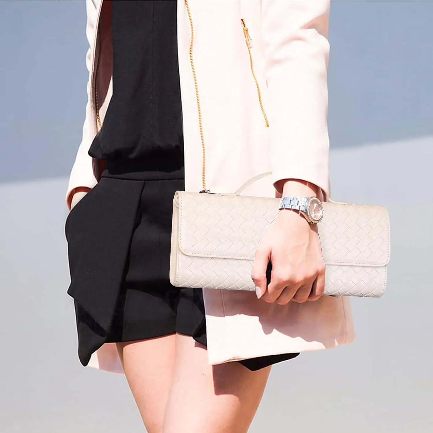 Woven Clutch Purses for Women Evening Bag Handmade Leather Shoulder Handbag Fashion Crossbody Purse