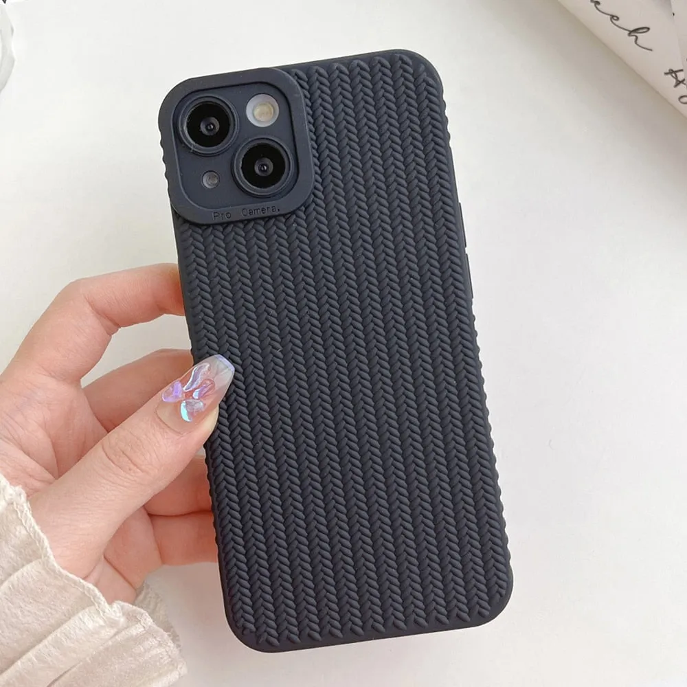 Woven Pattern Phone Case For iPhone 14 13 12 11 Pro Max X XR XS Max 7 8 14Plus Shockproof Bumber Soft TPU Silicon Back Cover