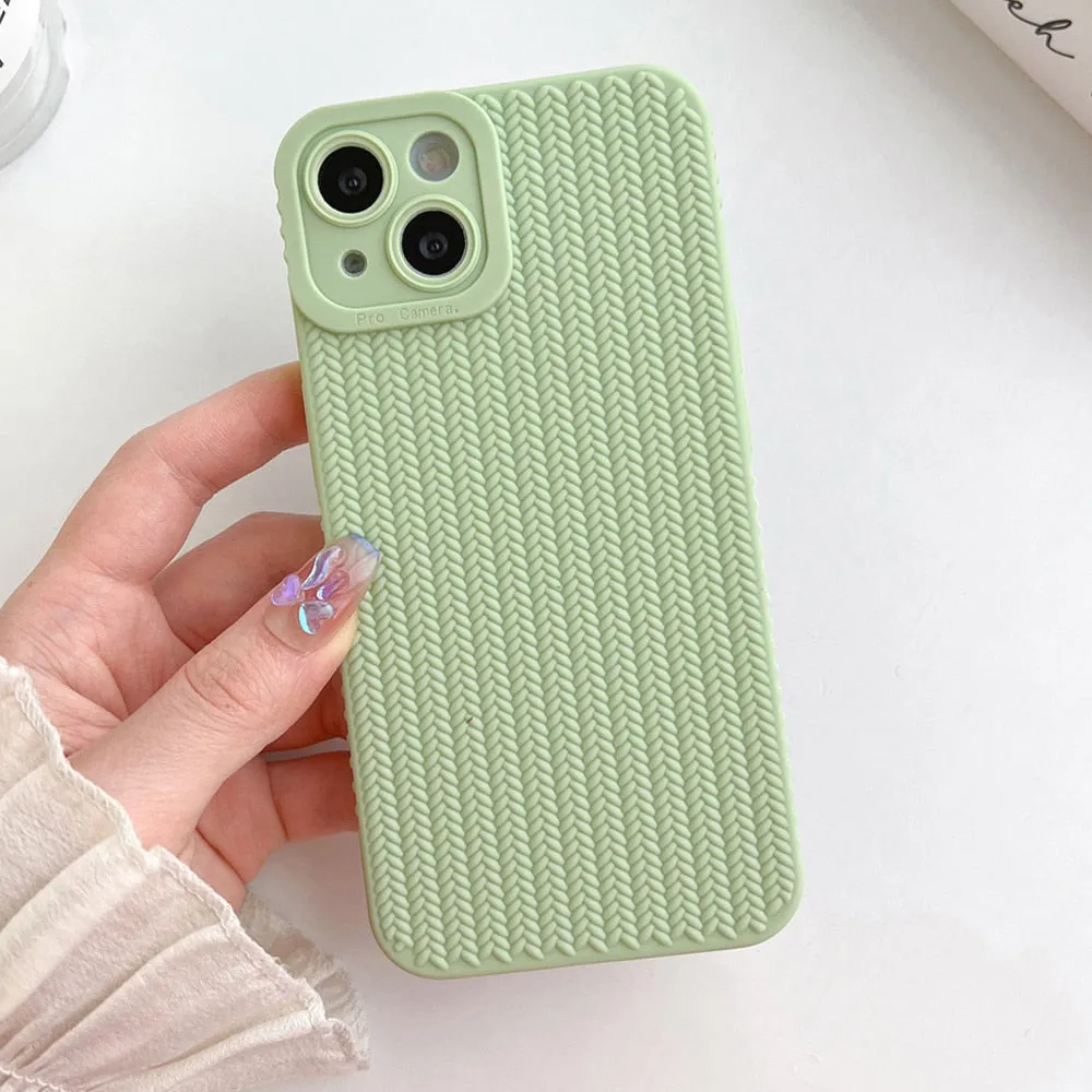 Woven Pattern Phone Case For iPhone 14 13 12 11 Pro Max X XR XS Max 7 8 14Plus Shockproof Bumber Soft TPU Silicon Back Cover