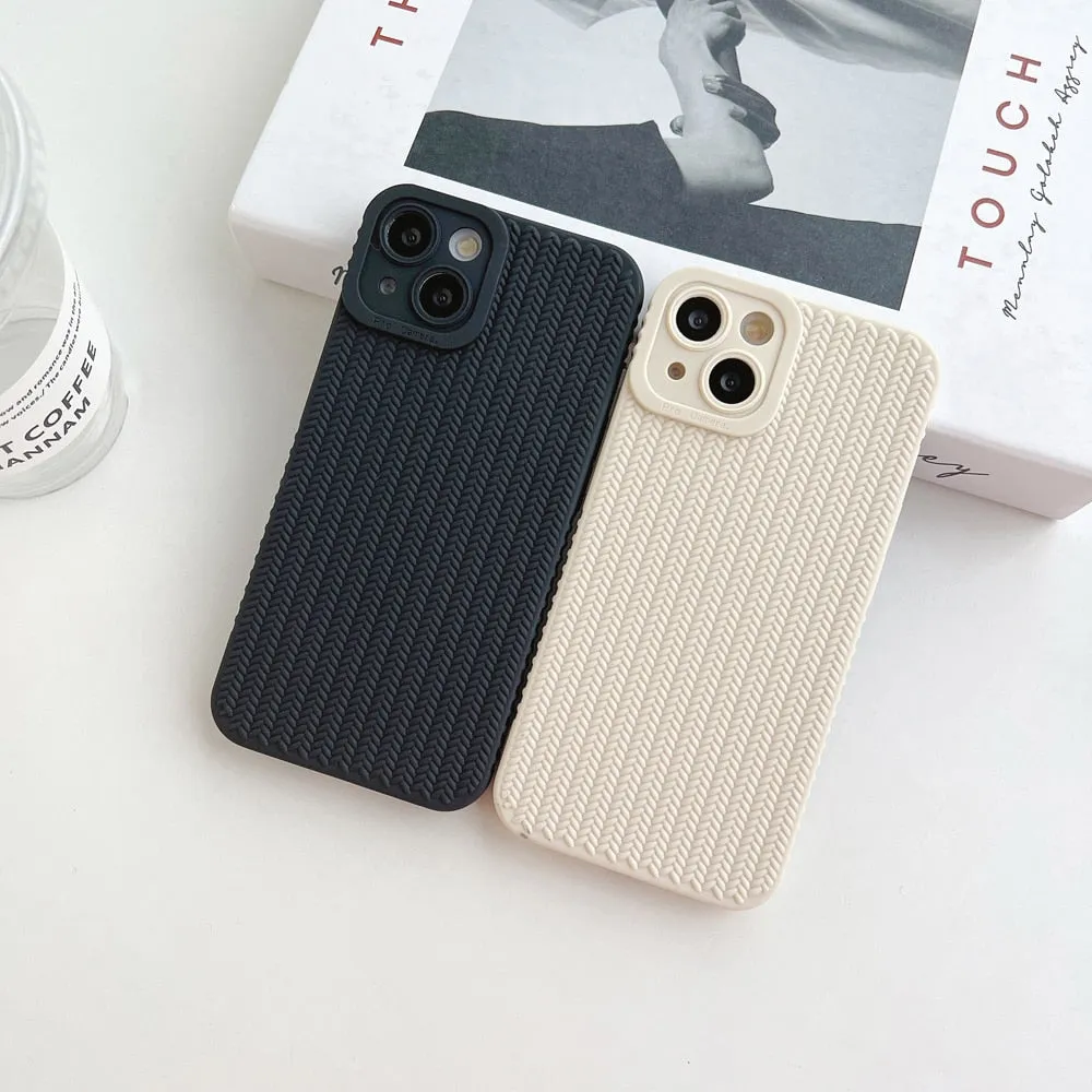 Woven Pattern Phone Case For iPhone 14 13 12 11 Pro Max X XR XS Max 7 8 14Plus Shockproof Bumber Soft TPU Silicon Back Cover