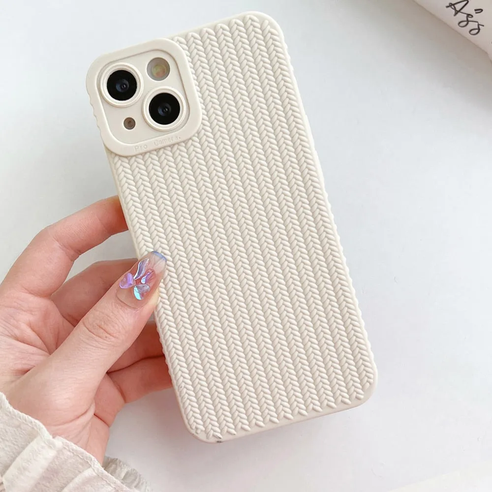 Woven Pattern Phone Case For iPhone 14 13 12 11 Pro Max X XR XS Max 7 8 14Plus Shockproof Bumber Soft TPU Silicon Back Cover