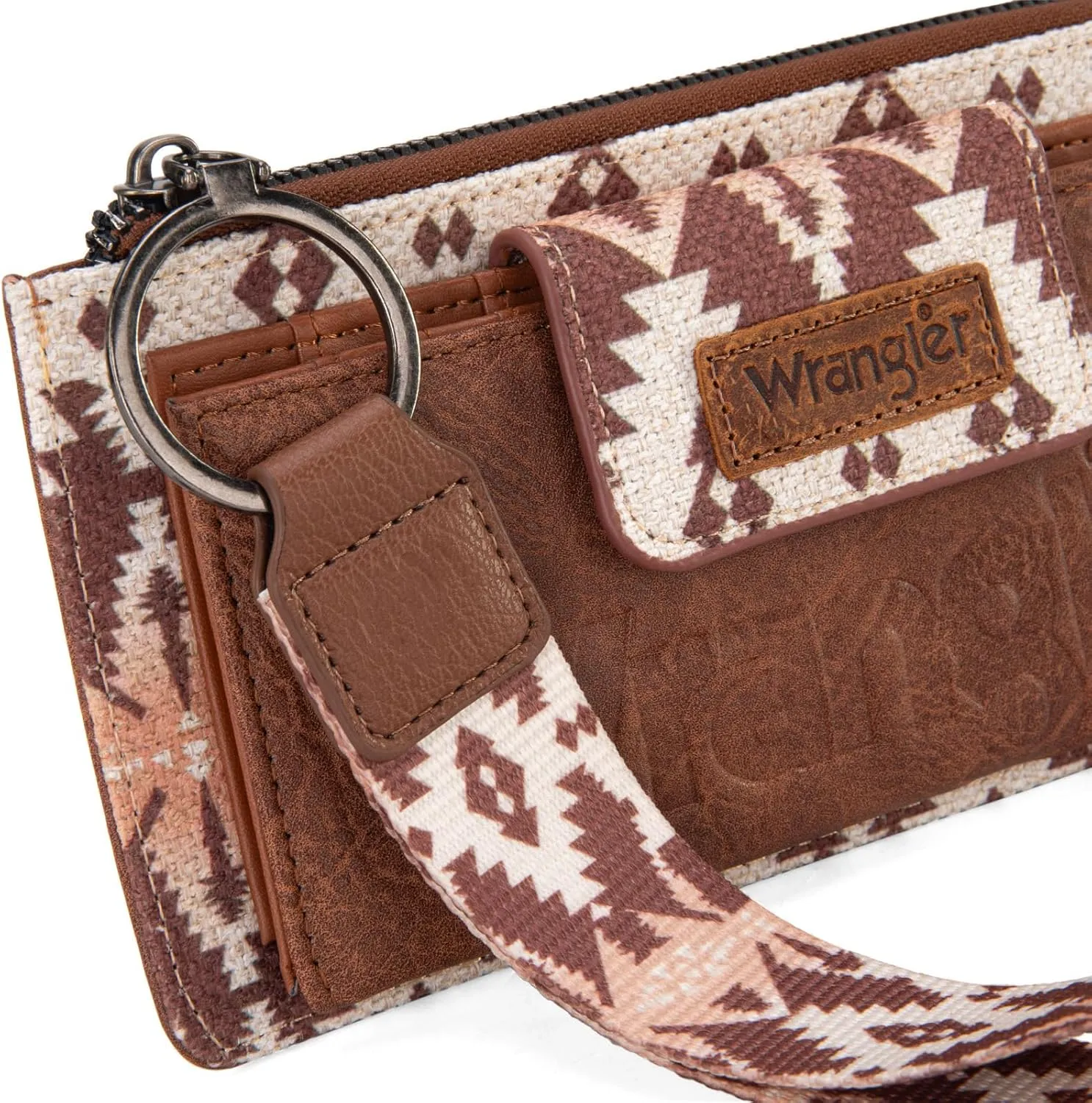 Wrangler Wallet Purse for Women Aztec Clutch Wristlet Wallet with Boho Credit Card Holder
