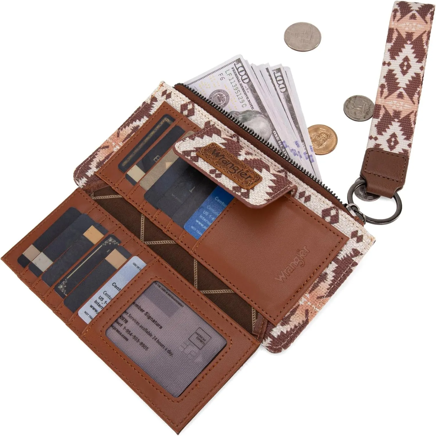 Wrangler Wallet Purse for Women Aztec Clutch Wristlet Wallet with Boho Credit Card Holder