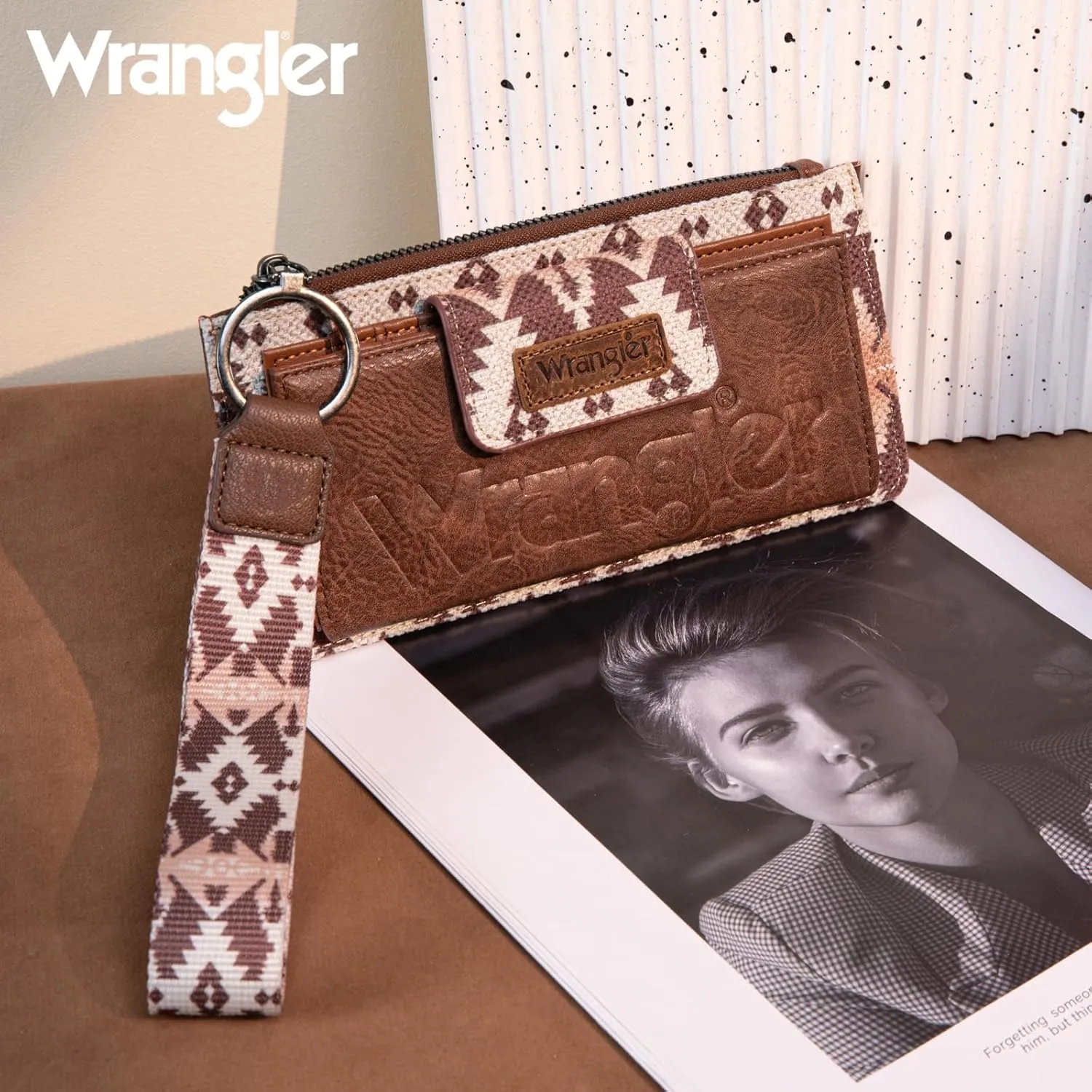 Wrangler Wallet Purse for Women Aztec Clutch Wristlet Wallet with Boho Credit Card Holder