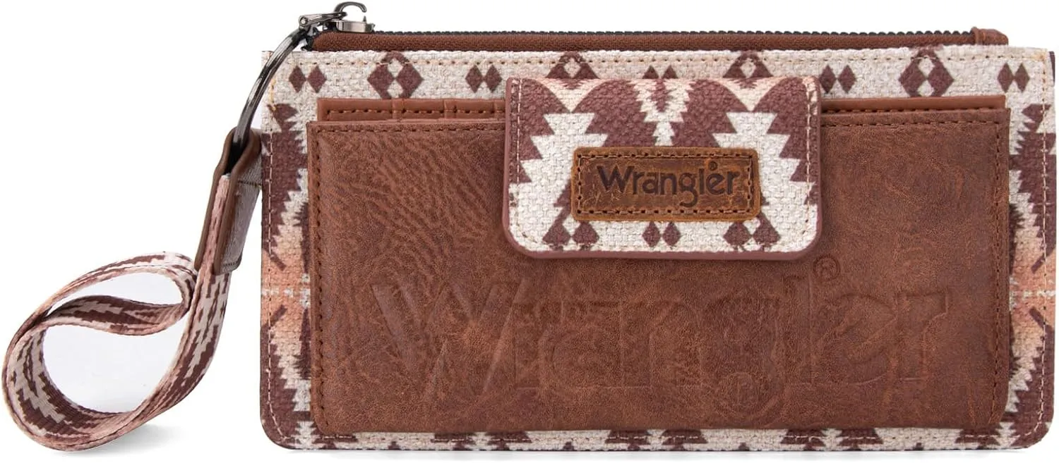 Wrangler Wallet Purse for Women Aztec Clutch Wristlet Wallet with Boho Credit Card Holder