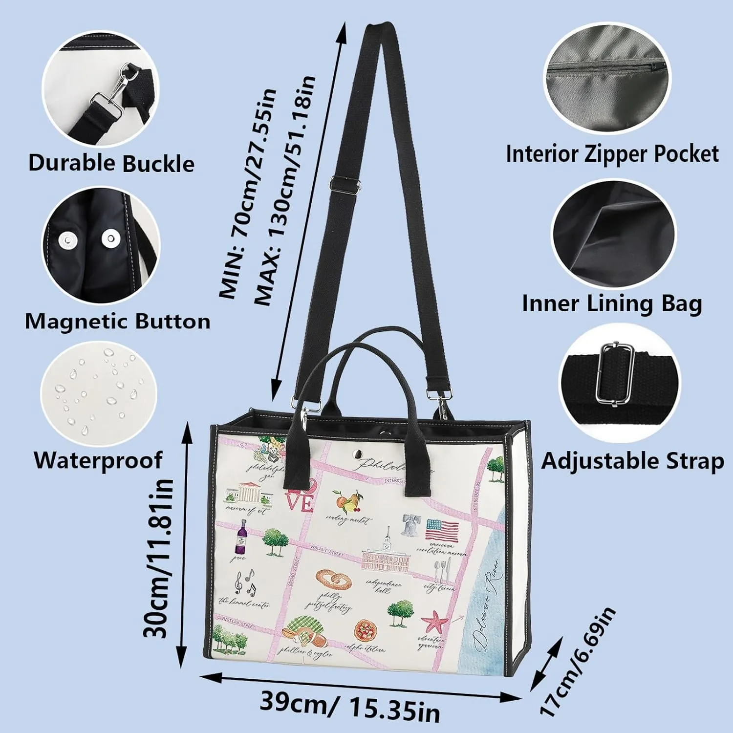 WZMPA Philadelphia City Map Cosmetic Bag Philadelphia Travel Souvenir Gift Philadelphia Long Distance Relationship Makeup Zipper Pouch Bag For Family Friend (Philadelphia-TB)