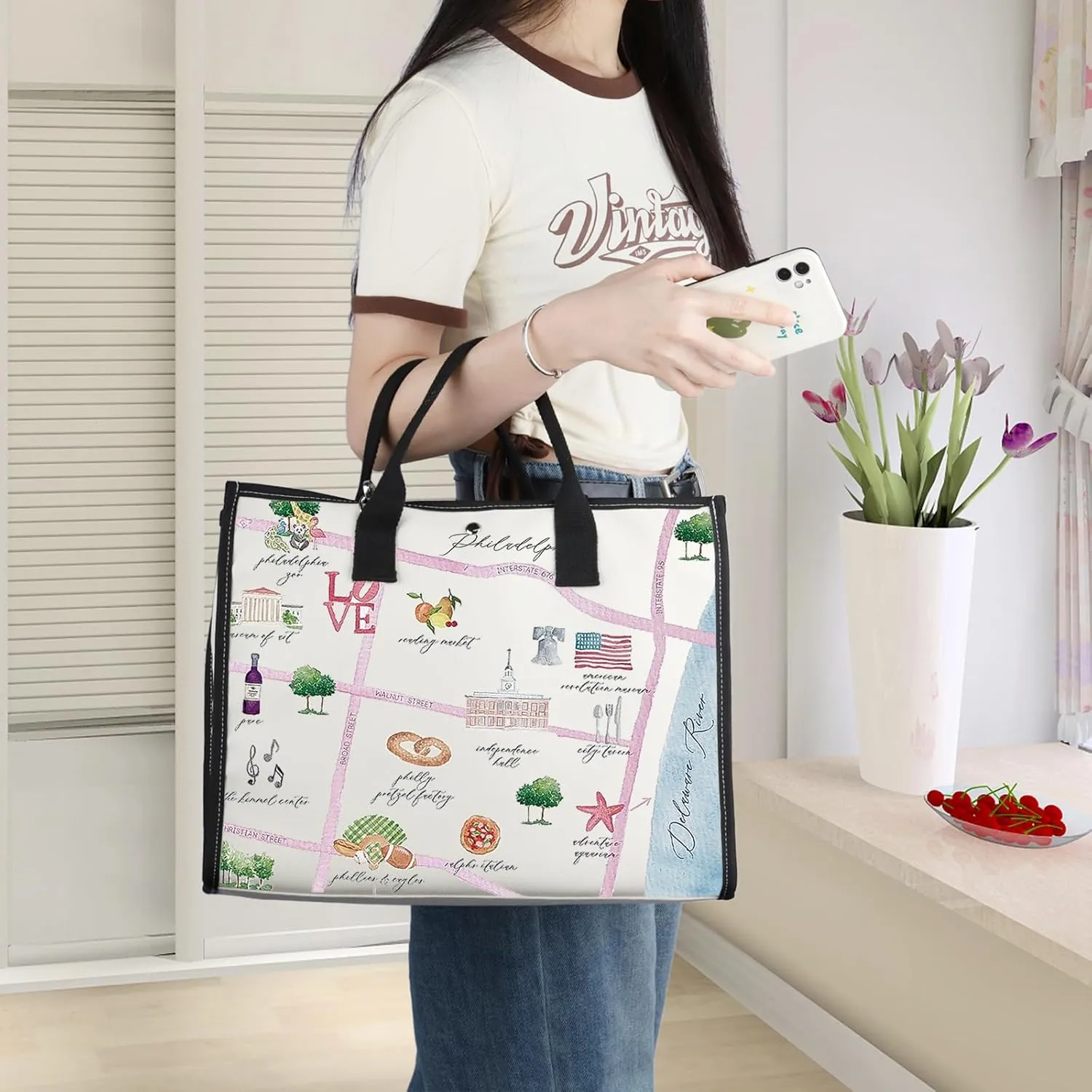 WZMPA Philadelphia City Map Cosmetic Bag Philadelphia Travel Souvenir Gift Philadelphia Long Distance Relationship Makeup Zipper Pouch Bag For Family Friend (Philadelphia-TB)