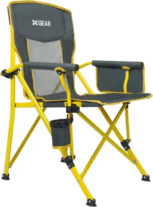 XGEAR Camping Chairs for Adults Support 350LBS Sturdy Mesh Back Camp Chair with Metal Armrests, Cup Holder, Storage Pockets(Yellow/Grey)
