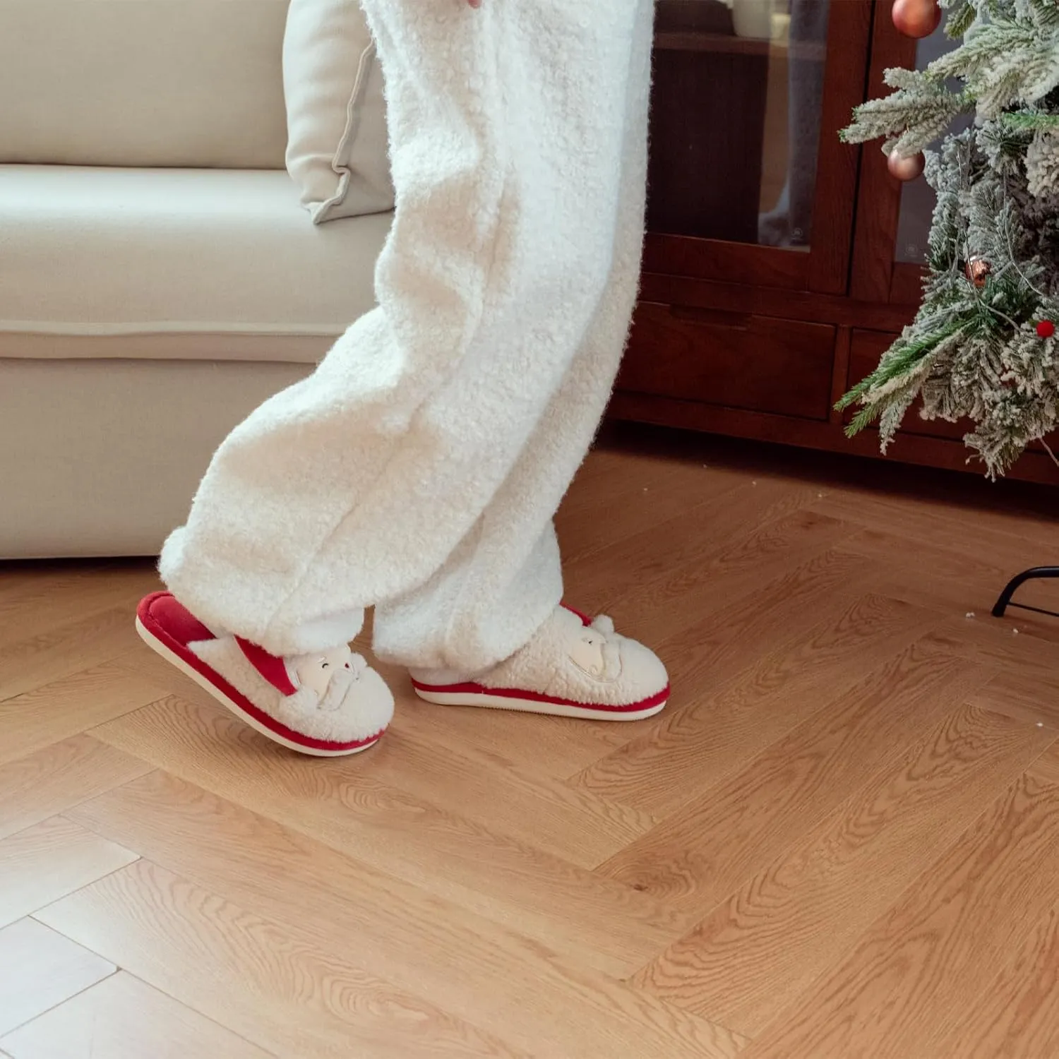 XIXITIAO Christmas Slippers Memory Foam Slippers for Women Warm House Slippers for Woman Cozy Fuzzy Bedroom Home Shoes for Indoor