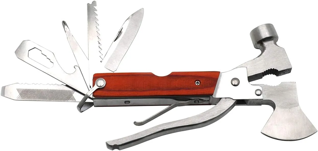 XKMT- Emergency Survival Tools Axe Hatchet Hammer Plier For Outdoor Multi function Camping [P/N: ET-TOOL015-RED]