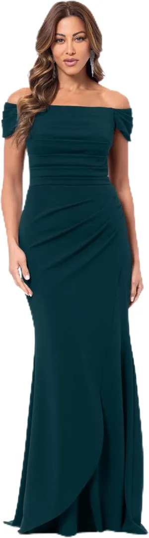 Xscape Women's Off The Shoulder Ruched Floor Length Evening Gown