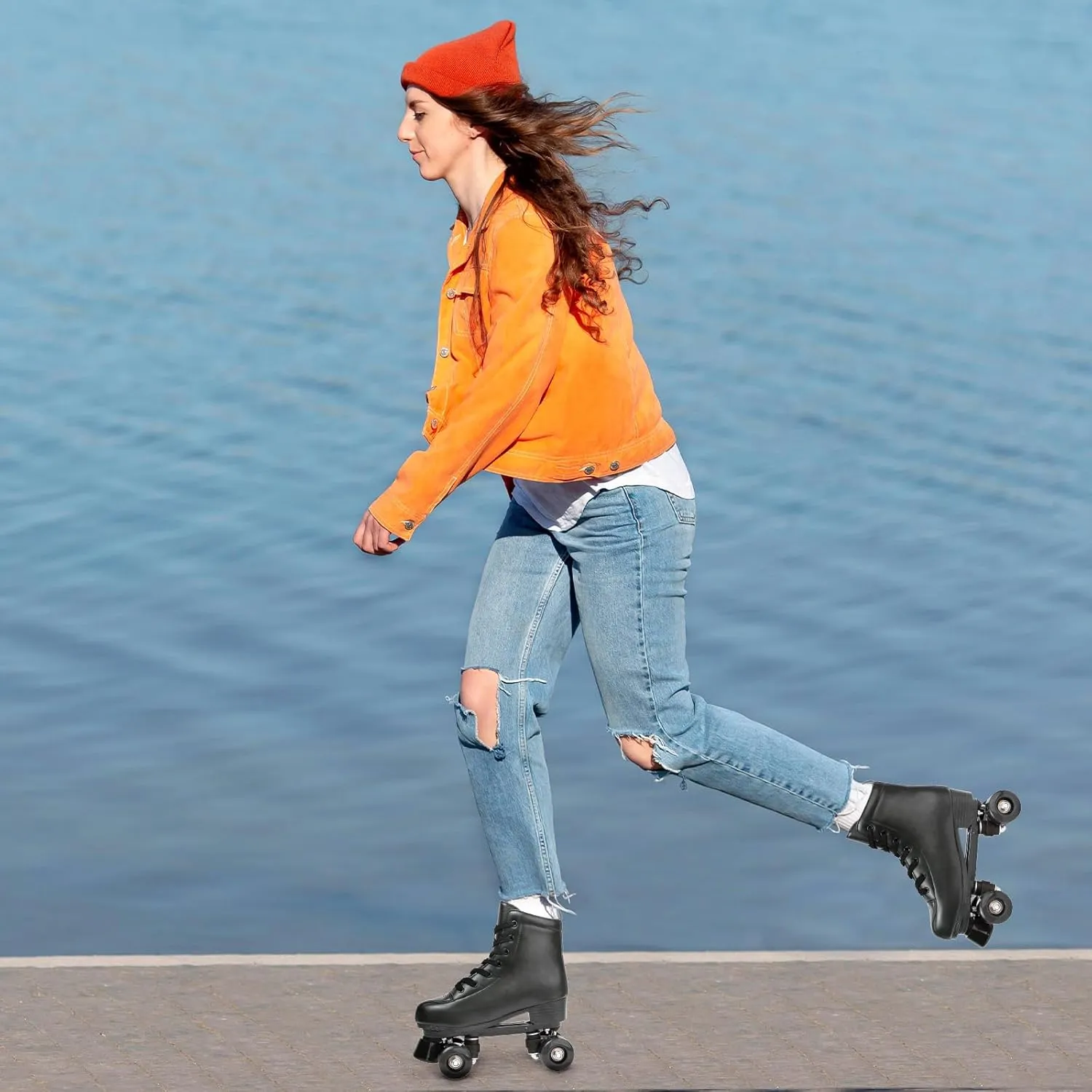 XUDREZ Roller Skate Shoes for Women Men PU Leather High-top Double-Row Roller Skates for Beginner, Professional Indoor Outdoor Roller Skates with Shoes Bag