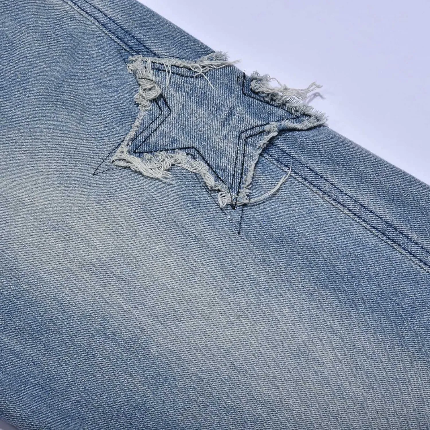Y2k Pants Men Baggy Jeans Star Embroidery Denim Pants High Waisted Hip Hop Streetwear Casual High Street Trousers