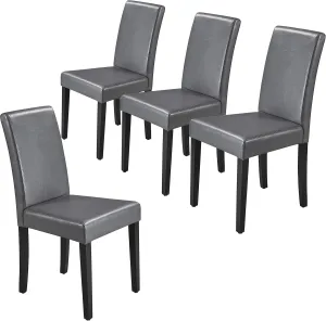 Yaheetech Dining Chairs Set of 4 Faux Leather High Back Kitchen Chair Upholstered Armless Side Chair with Waterproof Surface and Wood Legs for Home and Restaurant, Gray