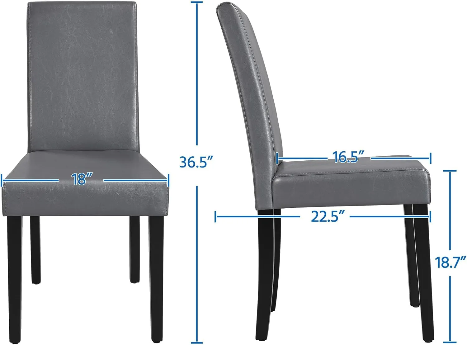Yaheetech Dining Chairs Set of 4 Faux Leather High Back Kitchen Chair Upholstered Armless Side Chair with Waterproof Surface and Wood Legs for Home and Restaurant, Gray