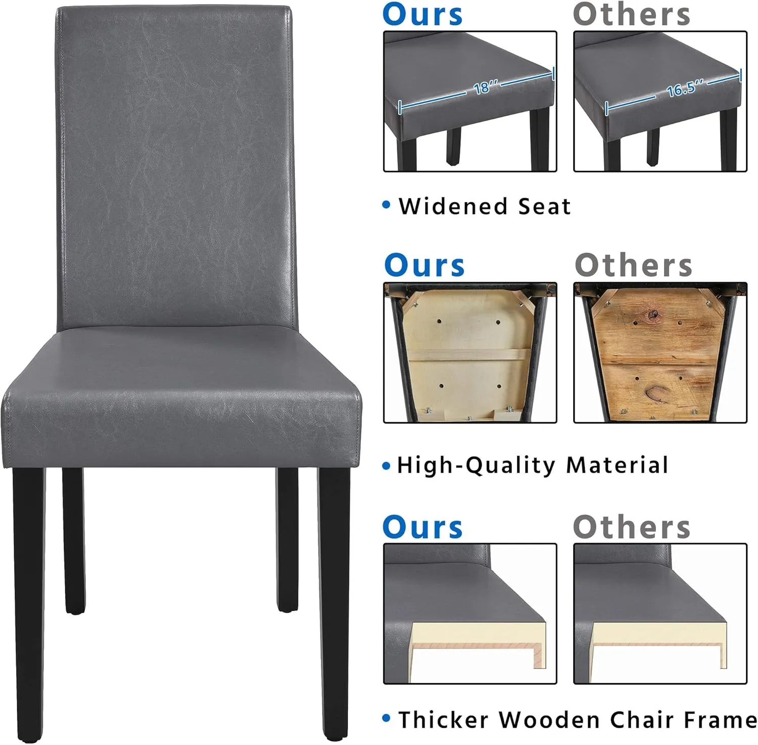 Yaheetech Dining Chairs Set of 4 Faux Leather High Back Kitchen Chair Upholstered Armless Side Chair with Waterproof Surface and Wood Legs for Home and Restaurant, Gray