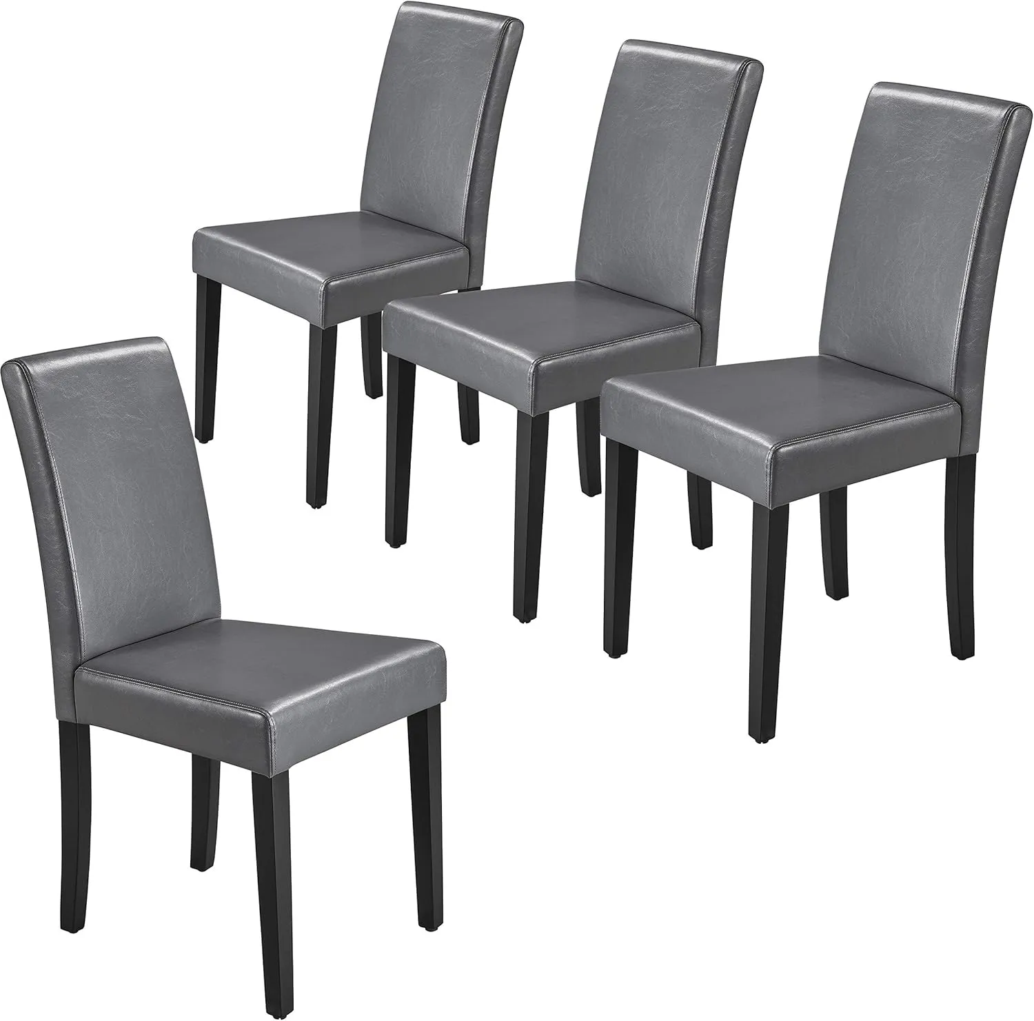 Yaheetech Dining Chairs Set of 4 Faux Leather High Back Kitchen Chair Upholstered Armless Side Chair with Waterproof Surface and Wood Legs for Home and Restaurant, Gray