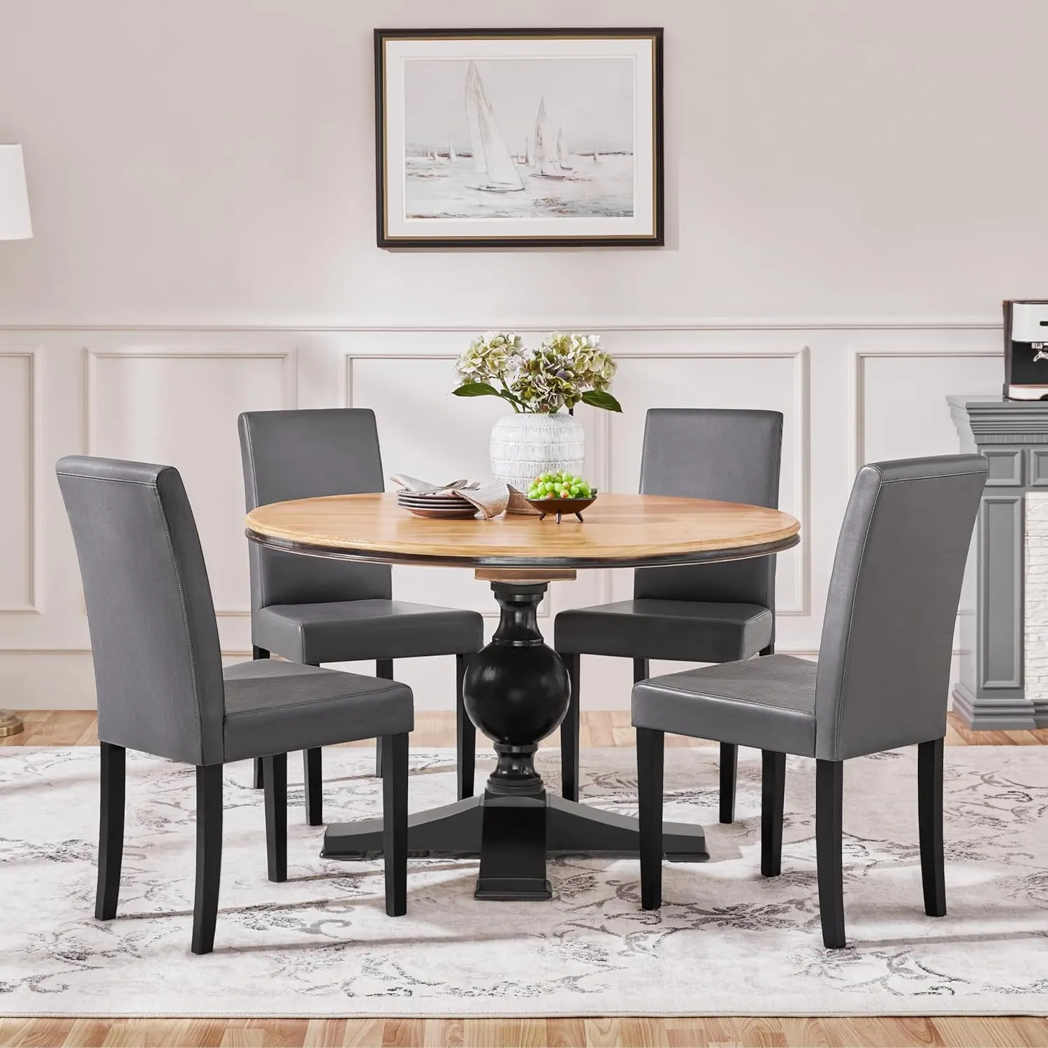 Yaheetech Dining Chairs Set of 4 Faux Leather High Back Kitchen Chair Upholstered Armless Side Chair with Waterproof Surface and Wood Legs for Home and Restaurant, Gray