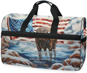 Yak Cattle Flag Travel Duffel Bag Luggage Sports Gym Bags With Shoes Compartment Large Capacity Lightweight Duffle Bag For Men Women