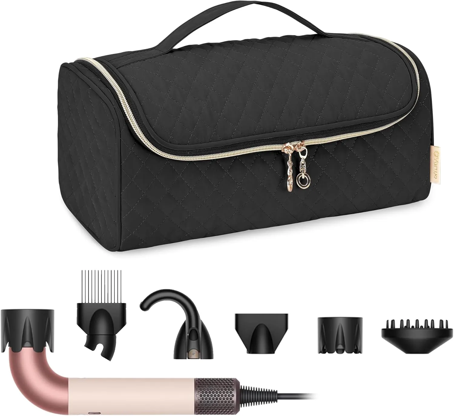 Yarwo 𝟐𝟎𝟐𝟓 𝐍𝐄𝐖 Carrying Case Compatible with Dyson Supersonic r Hair Dryer, Padded Blow Dryer Travel Bag with Top Handle and Wide Magic Strap Fits for Complete Supersonic Accessories, Black