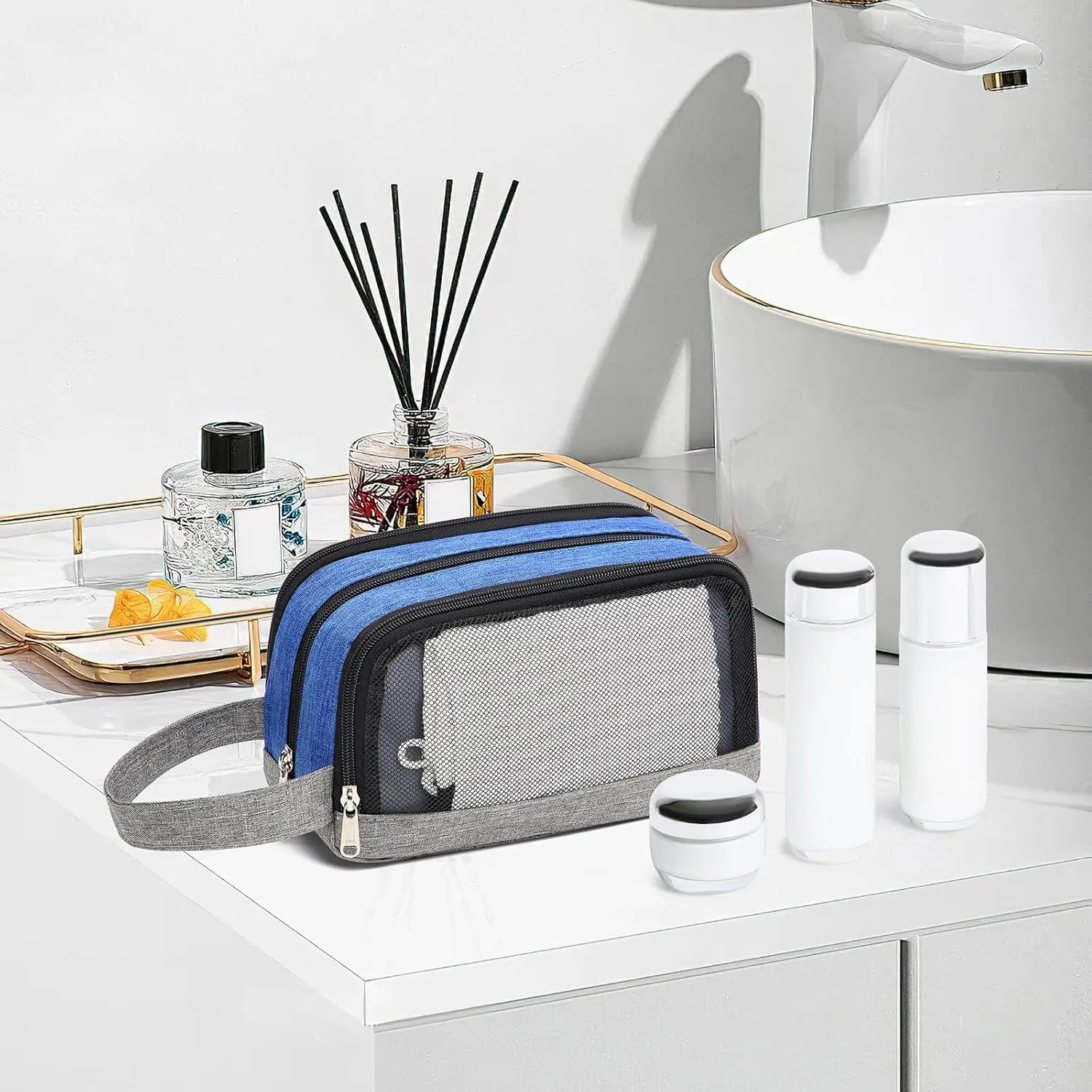 Yeiotsy Men's Travel Toiletry Bag – Color Clash Dopp Kit with Mesh Pockets, Durable Shaving Organizer for Gym, Camping & Weekend Trips