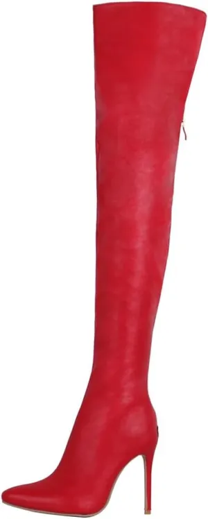 YING LAN Over the Knee High Boots for Women Sexy Zipper Pointed Toe High Heel Faux Leather Surgical Stretch Riding Thigh High Boots