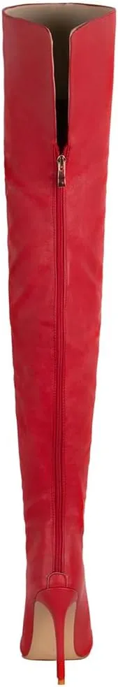 YING LAN Over the Knee High Boots for Women Sexy Zipper Pointed Toe High Heel Faux Leather Surgical Stretch Riding Thigh High Boots