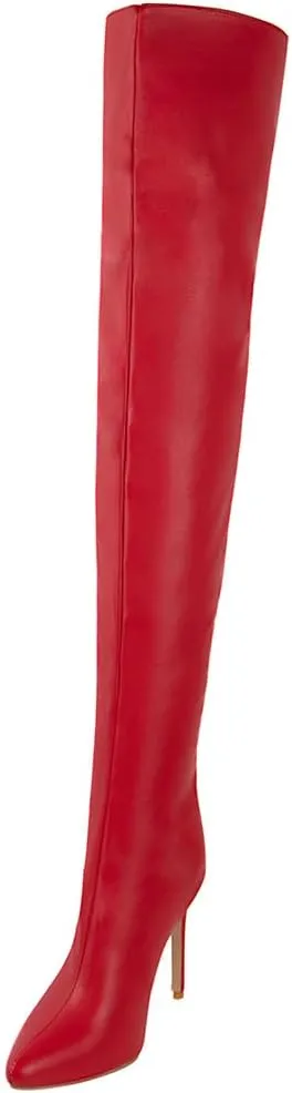 YING LAN Over the Knee High Boots for Women Sexy Zipper Pointed Toe High Heel Faux Leather Surgical Stretch Riding Thigh High Boots