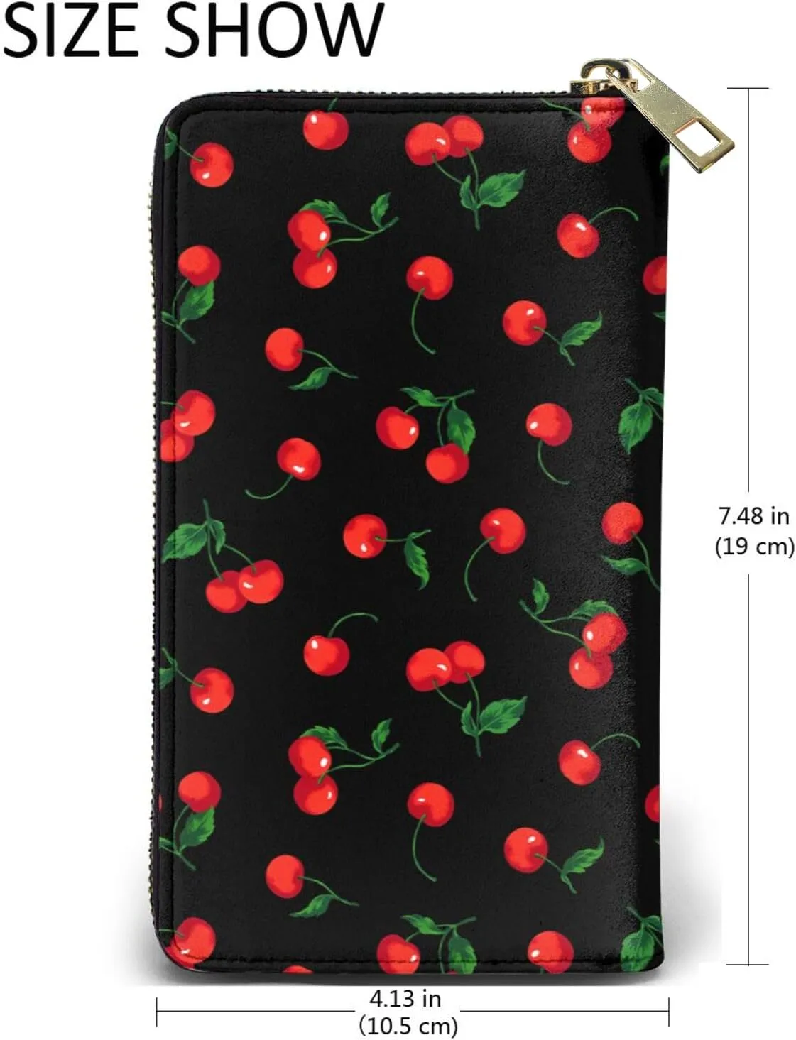 YISHOW Delicious Cherry Wallet Slim Thin Leather Purse Wallet With Zip Around Clutch Casual Handbag For Phone Key Credit Cards
