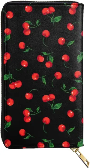YISHOW Delicious Cherry Wallet Slim Thin Leather Purse Wallet With Zip Around Clutch Casual Handbag For Phone Key Credit Cards