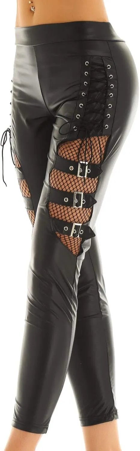 YiZYiF Womenâ€s Faux Leather Skinny Pants High Waist Tights Stretchy Rider Leggings