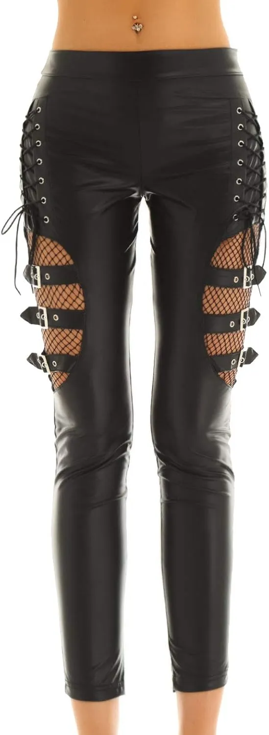 YiZYiF Womenâ€s Faux Leather Skinny Pants High Waist Tights Stretchy Rider Leggings