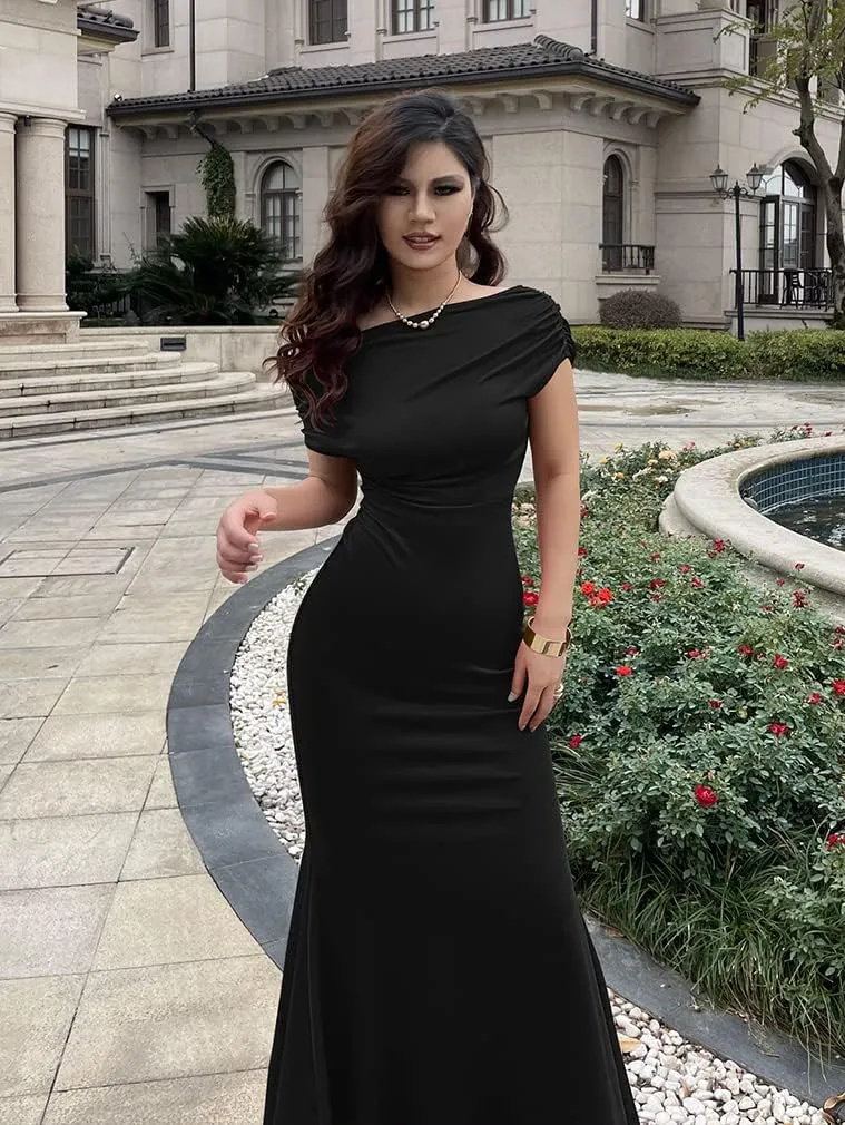 YMDUCH Women's Elegant Sleeveless Off Shoulder Bodycon Long Formal Party Evening Dress