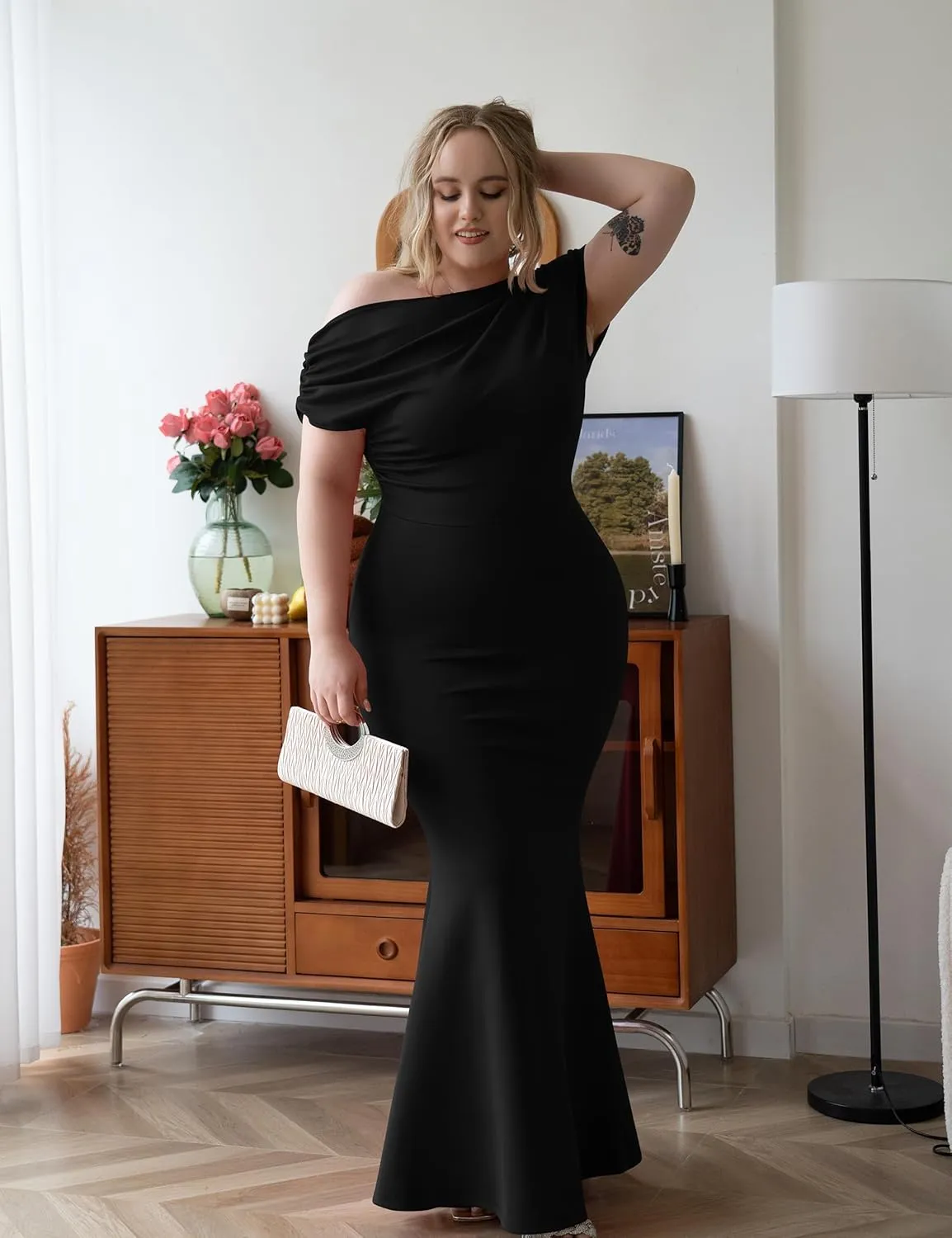 YMDUCH Women's Elegant Sleeveless Off Shoulder Bodycon Long Formal Party Evening Dress