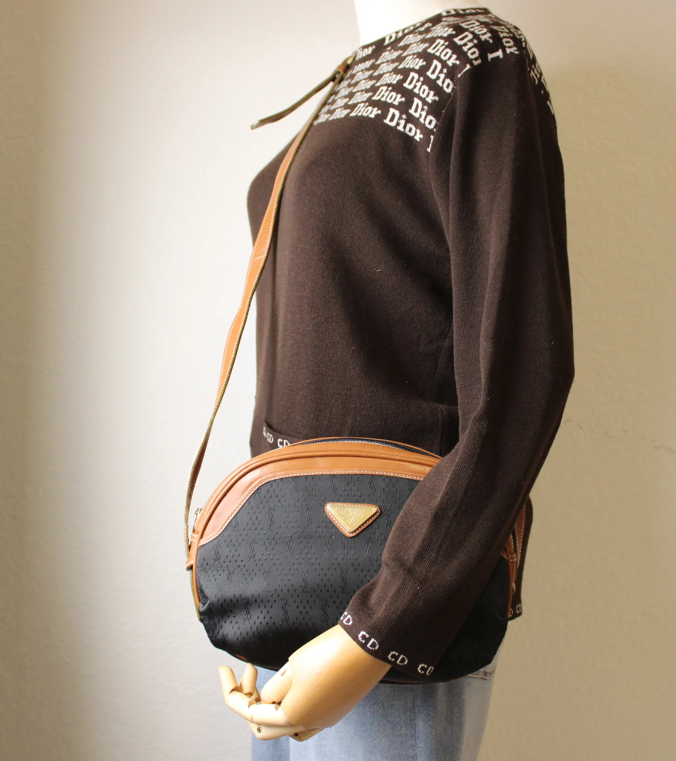 Yves Saint Laurent Black Canvas Crossbody Bag Vintage